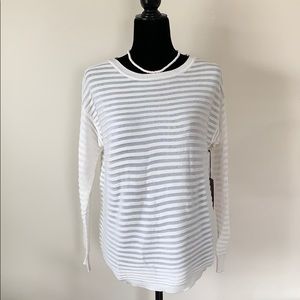 Vince Cumuto white striped summer-weight sweater.